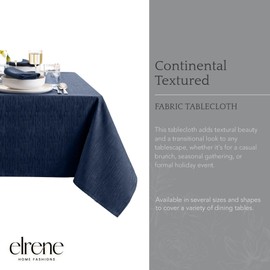 Elrene Home Fashions Continental Solid Texture Water, Stain & Wrinkle Resistant Tablecloth, 60"X144" Rectangle, Navy
