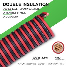 Shirbly 6 AWG Battery Cable 10FT Red+Black - 6 Gauge Pure Copper OFC Welding Cable (Upgraded with Thicker Insulation) - Higher Durability for Automotive, Battery, Solar, Generator