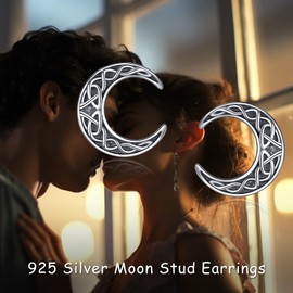 POPLYKE Moon Stud Earrings Cat Stud Earrings for Women 925 Sterling Silver Cat Earrings for Girls Moon Jewellery Gifts, Sterling Silver, No Gemstone