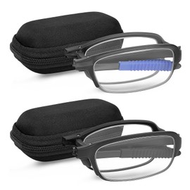 Reading Glasses 2 Pair Fashion Folding Readers with Cases Unisex Glasses for Reading for Men and Women +1