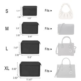 Vercord Purse Organizer Insert with Zipper for Women Hobo Handbags Shaper Insert 12 Pockets Bag Black Large