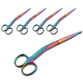 AAPROTOOLS Set of 5 Multi Titanium Color Rainbow Knowles Bandage Scissors 5 1/2" Angled Stainless Steel A+ Quality
