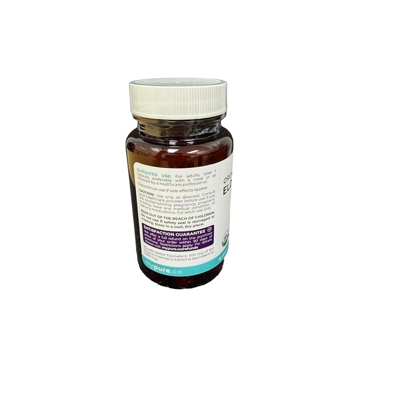 PURE CO Organic Elderberry 10:1 Extract 500mg Per 1 Capsule