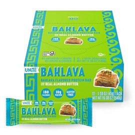 UNiTE Barra De Proteína, 10G De Proteína, 200 Calorías, Sabor Baklava, Ingredientes Reales, Sin Edulcorantes O Sabores Artificiales, Sin Gluten Y Soja, Alto En Proteínas, Propiedad De Mujere