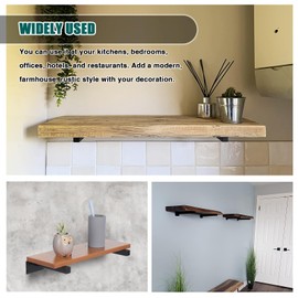 HSEAMALL Pack of 4 Shelf Brackets, Black Shelf Brackets, Wall Shelf Brackets, Heavy Duty Floating Shelf Brackets, Metal Shelf Brackets, 20 mm Thick, Load Capacity: 40-60 kg (20 cm Long)