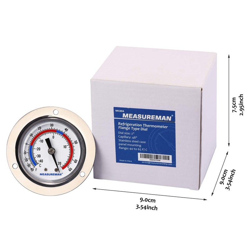 MEASUREMAN Vapor Capillary Flanged Panel Mount Refrigeration Thermometer, 2" Dial,