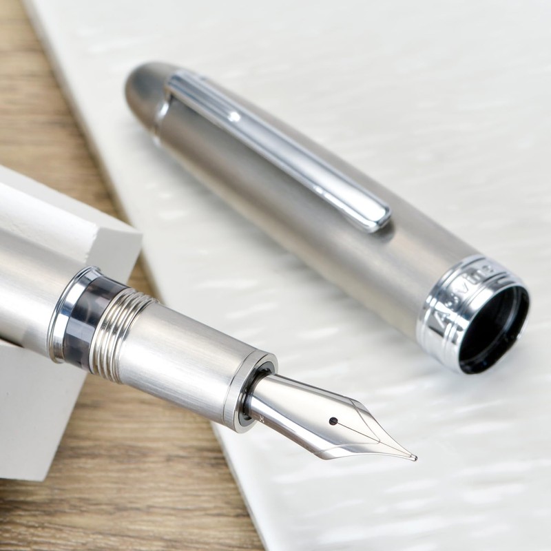 Asvine J16 Brushed Titanium Fountain Pen Jowo Medium Nib Piston