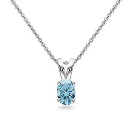 Sterling Silver Light Blue 6x4mm Oval-Cut Solitaire Pendant Necklace Made with European Crystals