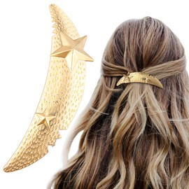 HINZIC 3.3inch Star Hair Barrette, Gold Moon Hair Clip, Metal Large French Hair Pin Wedding Prom Hair Accessories for Women Long Thick Hair