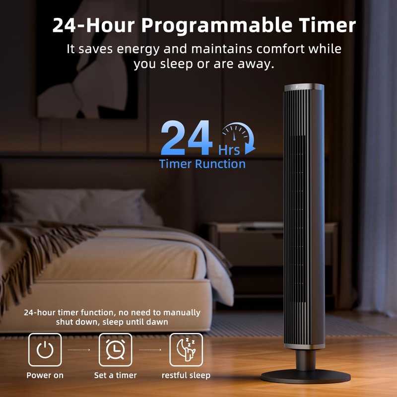 COWSAR Tower Fan with Remote, 6 Speeds, 4 Modes, 24H