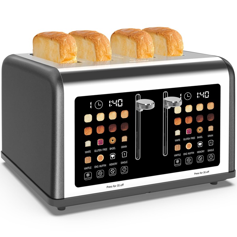 4 Slice Toaster Touch Screen, Stainless Steel Toasters Digital Timer,