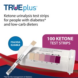 TRUEplus Ketone Test Strips, Urinalysis Test Sticks Ideal for Low-Carb Dieters and People with Diabetes, 100 Count