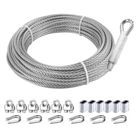 hannger 3/16 Stainless Steel Cable, 50ft Wire Rope, 7X 19 Strands, 3700lbs Breaking Strength, Marine Grade 304 Stainless Steel Aircraft Cable for Zipline, Deck Railing, Shade Sail