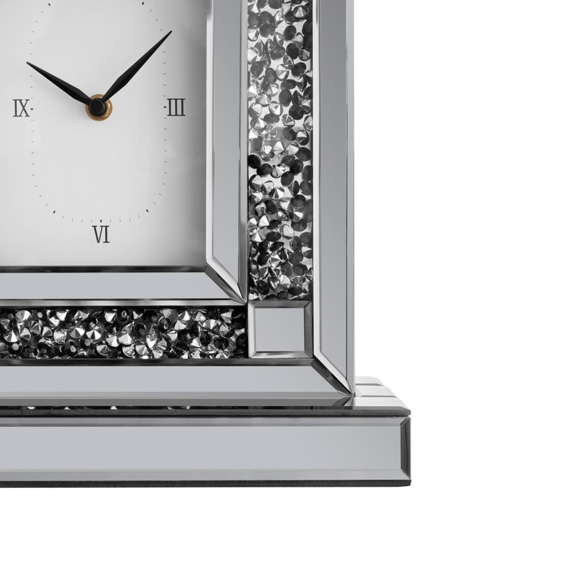 SHYFOY Luxury Crystal-Embedded Mirrored Table Clock, Elegant Decorative Clock with
