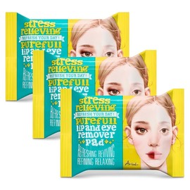 Arial Stress Relieving Lip & Eye Remover Pad 30p, 55g, 3 pcs / 아리얼 스트레스 릴리빙 립앤아이 리무버 패드 30p, 55g, 3개