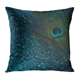 Suike Glittery Aqua Peacock Feather Fancy Hidden Zipper Home Sofa Decorative Throw Pillow Cover Cushion Case Square 16x16 Inch Two Sides Design Printed Pillowcase