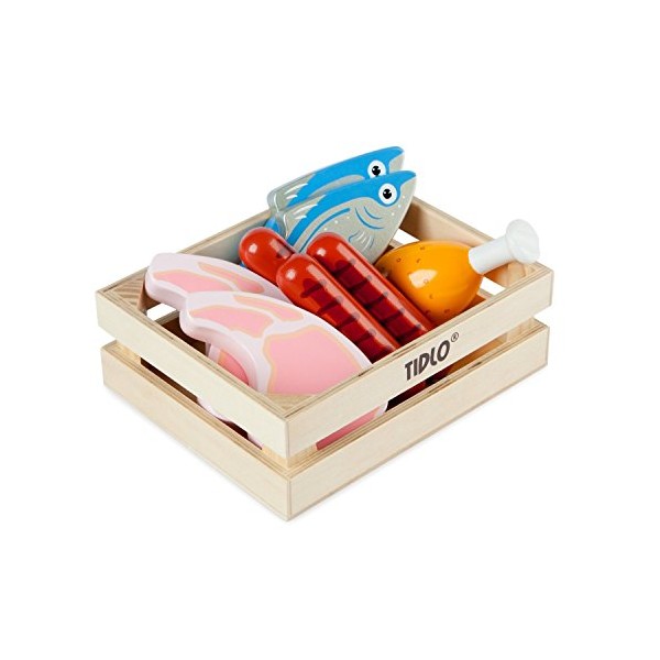 Tidlo Wooden Meat and Fish Food Set, 5 H x 12 W x 15 D cm