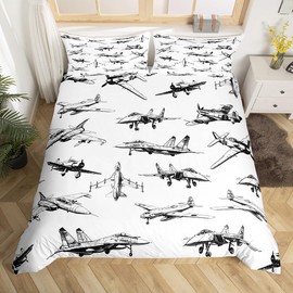 Feelyou Aircraft Bedding Set Twin Size Kids Airplane Print Comforter Cover Set for Boys Girls Teens Home Decor Duvet Cover Aircraft Flying Bedspread Cover