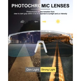 BATFOX Photochromic Cycling Sunglasses for Men & Women,UV400 Sports Glasses W/Adjustable TR90 Frame for Running,Baseball,MTB