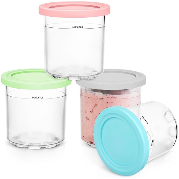 4Pcs Ice Cream Pint Containers,Containers Replacement for Ninja Creami Pints Homemade Ice Cream Ice Cream Containers with Lids Compatible with NC301 NC300 NC299AMZ Series Ice Cream Makers