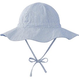 Durio Sun Hat Baby Hat Children Adjustable Foldable UV Protection with Adjustable Ties and Wide Brim, Dark Blue Stripes