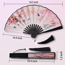 5PCS Foldable Hand Fan for Line Dancing, Silk Fans, Popping Fan, Boots on The Ground Fan, Cosplay & Decor | Vintage Floral Tassel Fans for Women/Men/Kids