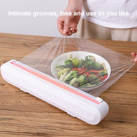 Joyzan Refillable Plastic Wrap Dispenser Cutter, Food Slide Cling Film Cutter Press Seal Safety Storage Suction Organizer Cutting Gadgets Parchment Wax Parchment Paper Saran Aluminum Foil Kitchen