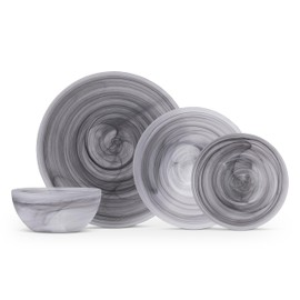 Fortessa La Jolla Glass 16 Piece Dinnerware Set, Service for 4, Grey