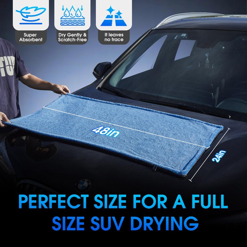 BMLEI Microfiber Car Drying Towel, 24"x48" Extra Large Car Detailing