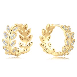 PROSTORY Moissanite Small Hoop Earrings D Color Lab Created Diamond Leaf Huggie Hoop Earrings 18K Gold Plated 925 Sterling Silver Earring Jewelry Gifts for Women (Gold)