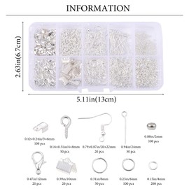 Silver Jewelry Making Kit Accessories Set Jump Rings with Lobster Clasps Lobster Claw Clasps, Jewelry Finding with Open Jump Rings Set Jump Rings with Lobster Clasps Jewelry Finding Include Crimp