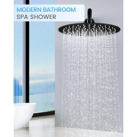 KINLIV 12 inch Matte Black Rain Shower Head - All Metal Stainless Steel Full Body Round Rainfall Shower with 120 Silicone Nozzles