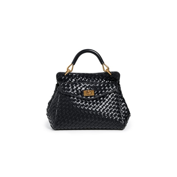 JW PEI Women's Lucia Classic Top Handle Woven Bag, Black,