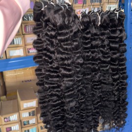 Wholesale China Hair Supplier Raw Hair Unprocessed Natural Bone Straight Virgin Raw Hair Single Double Drawn Bundlescolor: Burmese curly, Stretched Length: 12 Inches