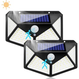 ZAKASEA Lampara Exterior Pared, 2 Paquetes Luces Solares Externas con 100 LED, Luz Solar Exterior Jardin Exterior 270° Gran Angular, para Jardín, Patio, Terraza, Inicio