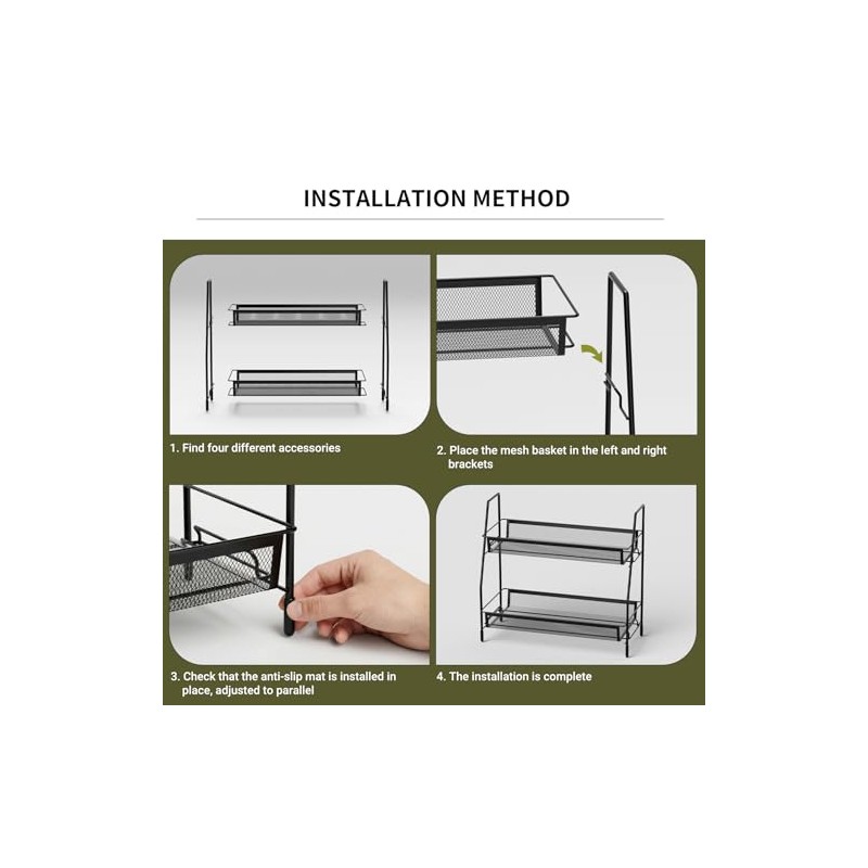 Standing Spice Rack Organiser Kitchen Spice Organiser Shelf Worktop Black