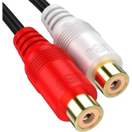 VECASDEN RCA 1 Male to 2 Female Audio Speaker Y Adapter Splitter Cable OFC Conductor Double Shielded Gold Plated Metal Shell Flexible PVC Jacket - 2 Pack/0.6ft