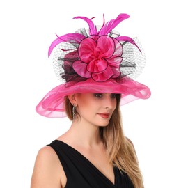 Fascinator Women's Organza Church Kentucky Derby British Bridal Tea Party Wedding Hat Summer Ruffles Cap(Hj-Rose Black)