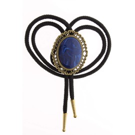 HHH Designs Lapis Bolo Tie for Men & Women, Western Oval Stone Bolo Necklace with Brass Frame on Black Nylon Cord, Classic Cowboy Western Tie Jewelry for Men’s Fashion Accessories