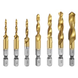 Sourcing Map 7pcs Combination Drill and Tap Bit Set, Metric M3-M10, 1/4" Hex Shank, Titanium Coated, HSS 4341