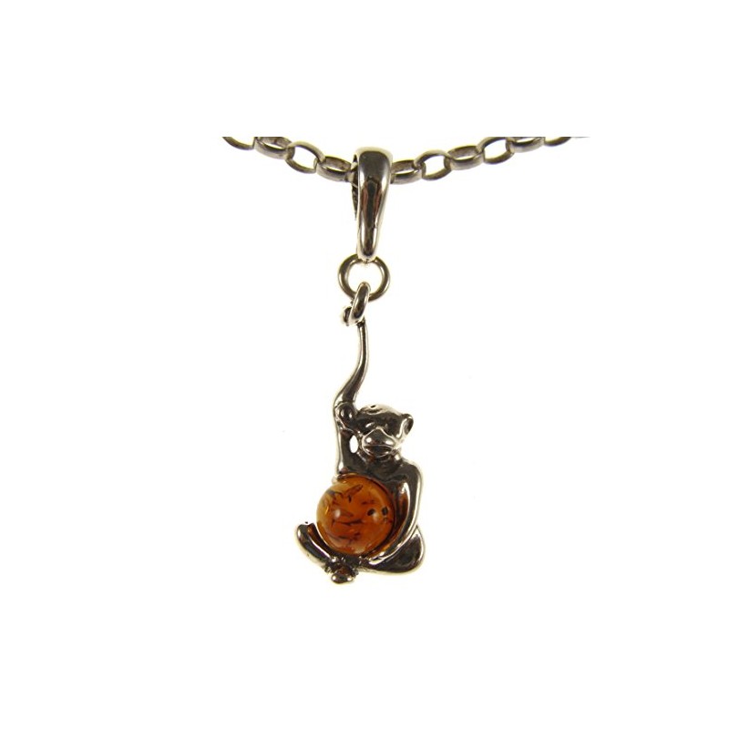 Baltic amber and sterling silver 925 cognac monkey pendant (no
