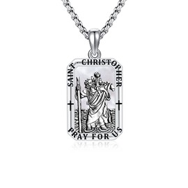 Heiliger Christophorus Halskette für Männer, St. Christopher/Jesus Halskette 925 Sterling Silber Antik Religiöser Anhänger Männer Halsketten Talisman Schmuck Taufe Abschluss Geschenke, Sterling Silber