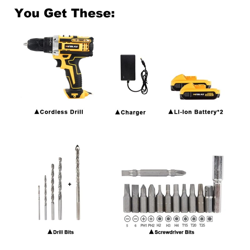 MiTool Kit 20V Electric Drill Cordless Fast Screwdriver Set Power