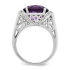 Sterling Silver Rhodium Oval Checker-Cut Amethyst & Diamond Ring