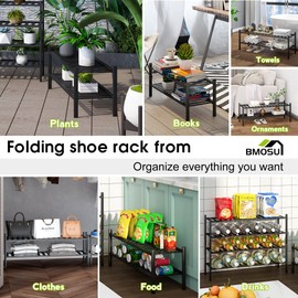 BMOSU 2-Tier Bamboo Extended Shoe Rack Premium Stackable Shoe Shelf Storage Organizer for Hallway Closet Living Room Entryway Organizer (Black Bamboo)