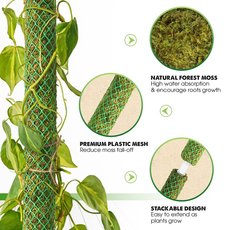 DUSPRO 10Pcs 22'' Green Stackable Mesh Moss Pole for Plants
