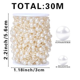 JVHLOV 30m Pearl Garland, Artificial Pearl Bead String for Wedding DIY
