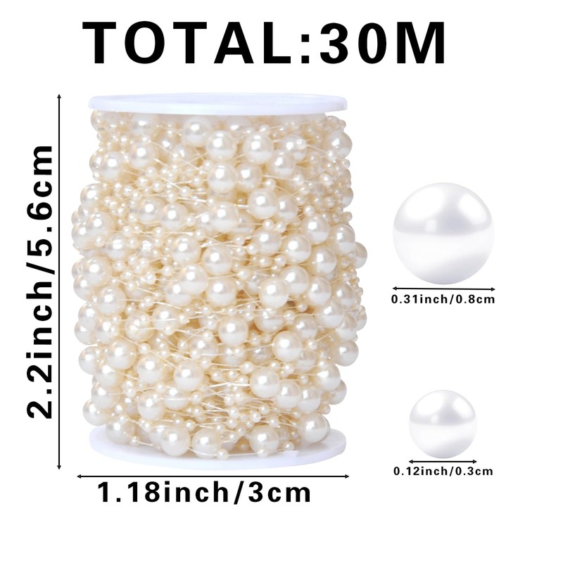 JVHLOV 30m Pearl Garland, Artificial Pearl Bead String for Wedding