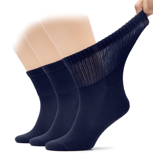 Hugh Ugoli Men's Cotton Diabetic Ankle Socks, Wide, Loose and