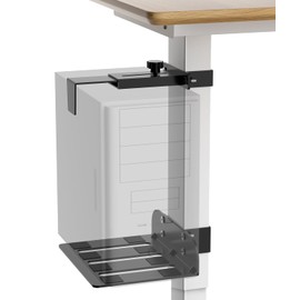 Under Desk PC Mount - No Drilling Heavy Duty 40 lbs Capacity, Adjustable Height and Width Clamp-on Desk Leg PC Mount for Standing Desks (Fits 2.95"×1.77" Legs), with Non-Slip Pads, Black